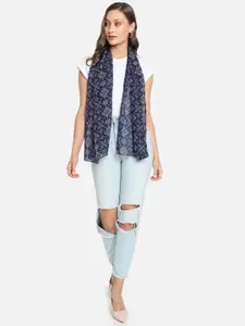 Trend Arrest Women Navy Blue & White Printed Scarf