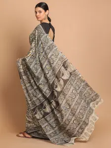 Indethnic Black & Beige Kalamkari Pure Mulmul Cotton Block Print Saree