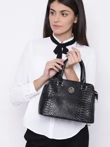 Lino Perros Black Snakeskin Textured Handbag with Sling Strap