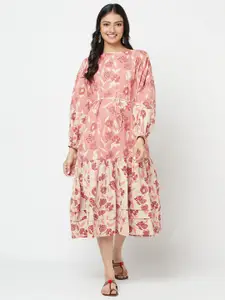 Fabindia Pink Floral Midi Dress