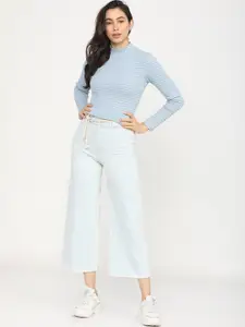 Tokyo Talkies Blue Striped Regular Top