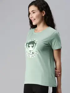 The Souled Store Women Green & Off White Powerpuff Girls Printed T-shirt