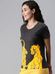The Souled Store Women Charcoal Grey & Yellow Lion King Printed T-shirt