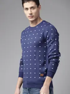 The Roadster Lifestyle Co Men Navy Blue & White Self Design Pullover
