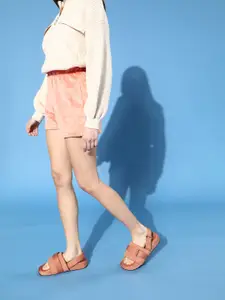 Tokyo Talkies Women Pretty Pink Solid High-Rise Shorts