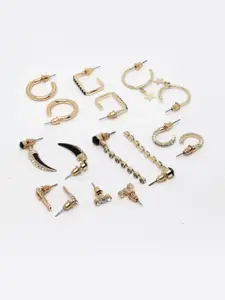 VOGUE PANASH Set Of 8 Gold-Toned & Plated Contemporary Studs Earrings