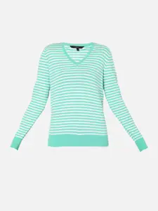 Vero Moda Women Green & White Striped Pullover