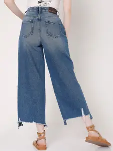 Vero Moda Women Blue Flared High-Rise Low Distress Heavy Fade Jeans