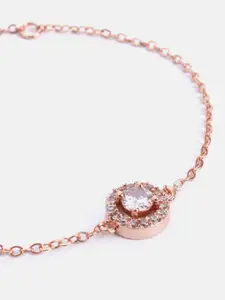MINUTIAE Women Rose Gold & White Brass Crystals Handcrafted Rose Gold-Plated Link Bracelet