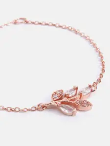 MINUTIAE Women Rose Gold-Toned & White Crystal Studded Marquise Vine Bracelet