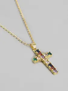 Carlton London Gold-Plated CZ Studded Christian Cross Pendant with Chain