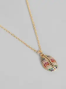 Carlton London Gold-Toned & Red Brass Oval Shaped Stone Studded Necklace