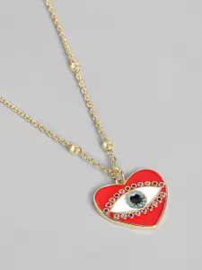 Carlton London Gold-Toned & Red Brass Evil Eye Heart Shaped Stone Studded Necklace
