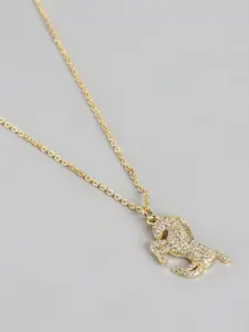 Carlton London Women Gold-Plated CZ Studded Horse Shaped Pendant with Chain