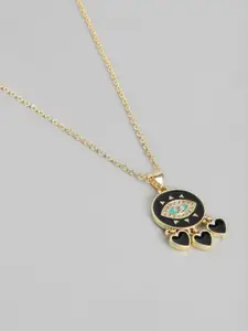 Carlton London Women Black Gold-Plated CZ Studded Evil Eye Pendant with Chain