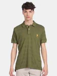 U.S. Polo Assn. U S Polo Assn Men Green Striped Polo Collar T-shirt