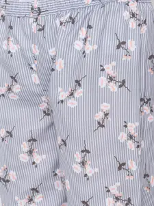 FashionRack Women Pack of 2 Grey & Blue Printed Lounge Pants