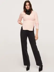 MANGO Women Peach-Coloured Ribbed Pullover Sweater