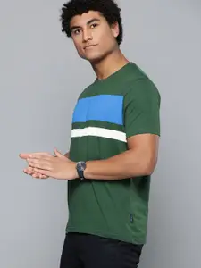 Indian Terrain Men Green & Blue Striped Pure Cotton T-shirt