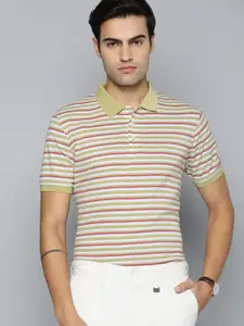 Indian Terrain Striped Polo Collar Pure Cotton T-shirt