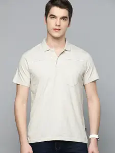 Indian Terrain Men Grey Melange Polo Collar Pure Cotton T-shirt