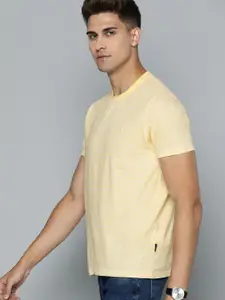 Indian Terrain Men Yellow & White Striped Pure Cotton T-shirt