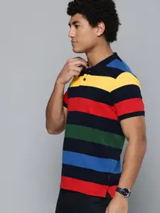 Indian Terrain Men Navy Blue & Red Striped Polo Collar T-shirt