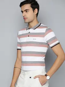 Indian Terrain Striped Polo Collar Pure Cotton T-shirt