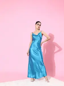 SCORPIUS Women Stunning Blue Solid Satin Dress