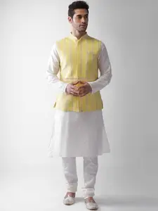 KISAH Men Yellow Printed Nehru Jacket