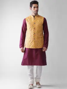 KISAH Men Yellow Printed Nehru Jacket