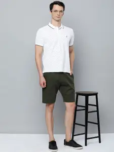 Indian Terrain Men White & Black Printed Polo Collar Pure Cotton T-shirt