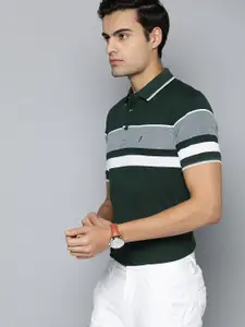 Indian Terrain Striped Polo Collar Pure Cotton T-shirt