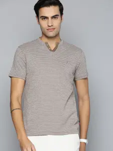 Indian Terrain Pure Cotton Self- Striped T-shirt