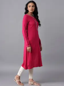 W Women Pink Thread Work Kurta