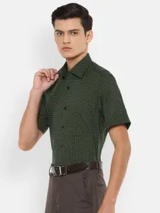 Louis Philippe Men Olive Green Opaque Printed Pure Cotton Formal Shirt