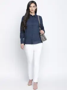 Oxolloxo Women Navy Blue Opaque Casual Shirt