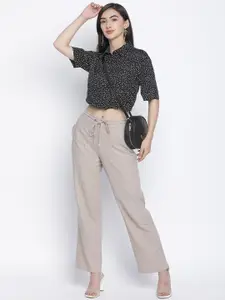 Oxolloxo Women Black Polka Dot Opaque Printed Party Shirt