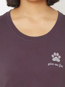 Soie Set of 2 Teal Purple Printed Knee Length Nightdress