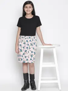 Oxolloxo Girls Pink Floral Printed Skirt