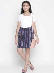 Oxolloxo Girls Navy Blue & Black Striped A-Line Midi Skirt