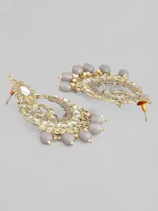 Anouk Gold-Toned Crescent Shaped Artificial Stone & Beads Studded Chandbalis Earrings