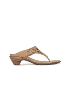Bata Tan Block Sandals with Laser Cuts