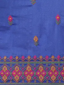 SERONA FABRICS Blue & Pink Ethnic Motifs Pure Georgette Saree