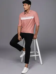 WROGN Men Pink & White Slim Fit Striped Casual Shirt