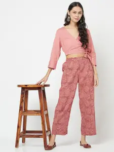 Fabindia Pink Cotton Linen Wrap Crop Top