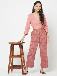 Fabindia Pink Linen Wrap Crop Top