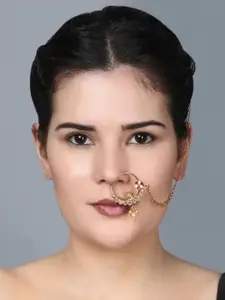 Efulgenz Gold Plated Crystal & Kundan Studded Nose Ring