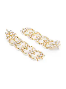 KARATCART Gold-Toned Floral Chandbalis Kundan Studded Drop Earrings