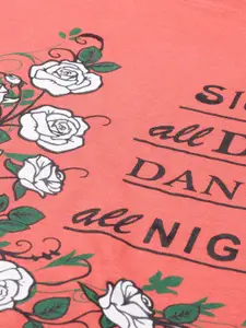 Kryptic Women Coral & Blue Printed Pure Cotton Night suit